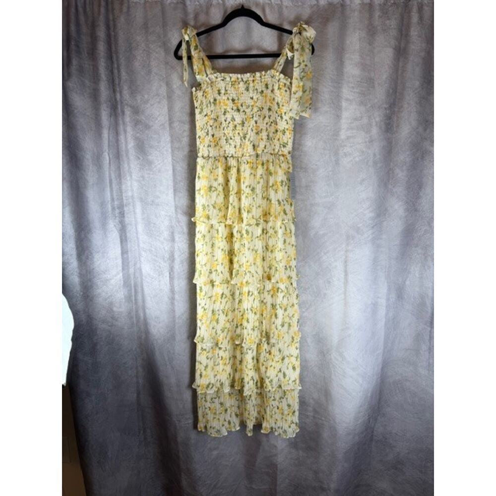 SOCIALITE abstract floral tiered maxi dress NWT Yellow Sz L MSRP $148 - Picture 2 of 8